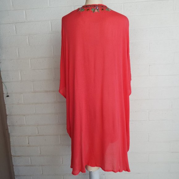 BLUHEAVEN by Umgee S/M M/L coral kimono sleeve jacket cape beach cover-up - Picture 4 of 7